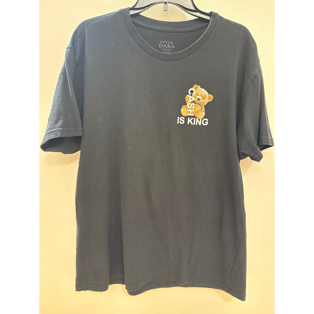 Style Daba Mens XL Cash Is King Teddy Bear Graphic T-Shirt Black Streetwear